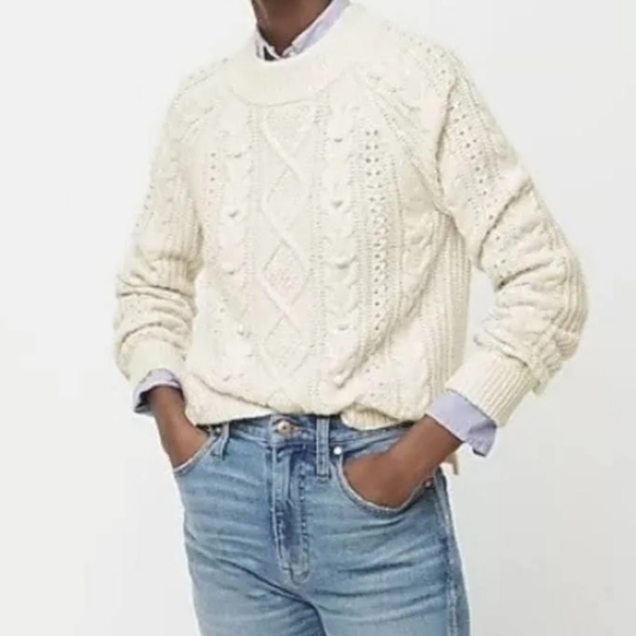 J. Crew Lambs-wool blend Cream Pom-pom cable-knit sweater. Size XS - Picture 16 of 16